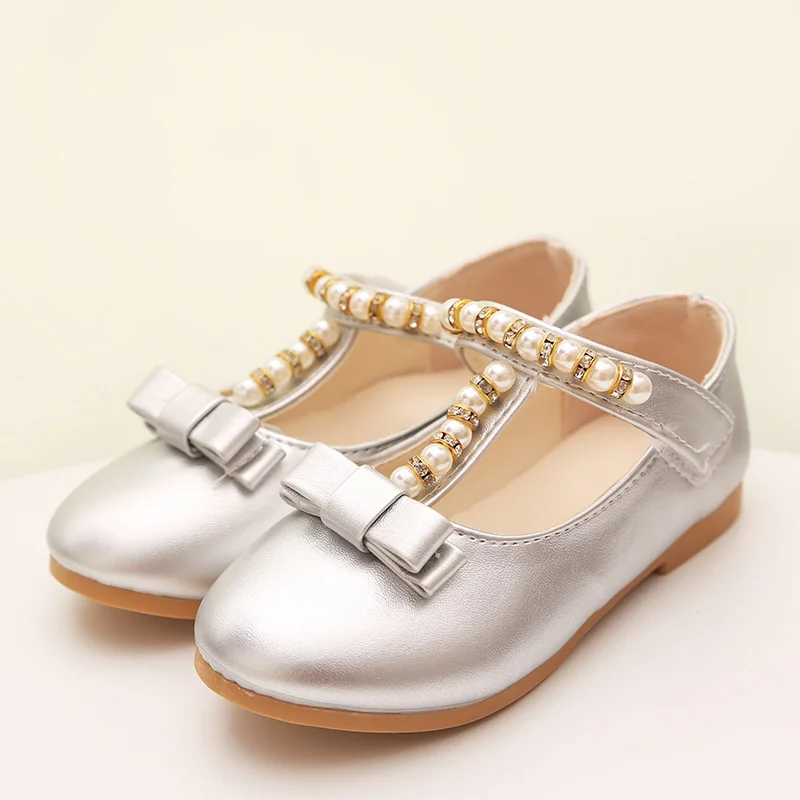 Популярная обувь для девочек детская принцессы с золотым/серебряным жемчугом