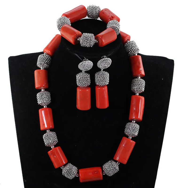 Beautiful nature Coral Beads Set 2019 New Nigerian African Wedding Bride Jewelry Free Shipping ANJ601 | Украшения и аксессуары