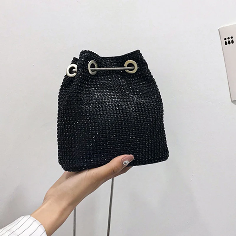 Rhinestone Inlaid Flash Bucket Clutch Bag For Evening Party Fashion Banquet Shoulder Storage Totes Bags Women Lady | Багаж и сумки
