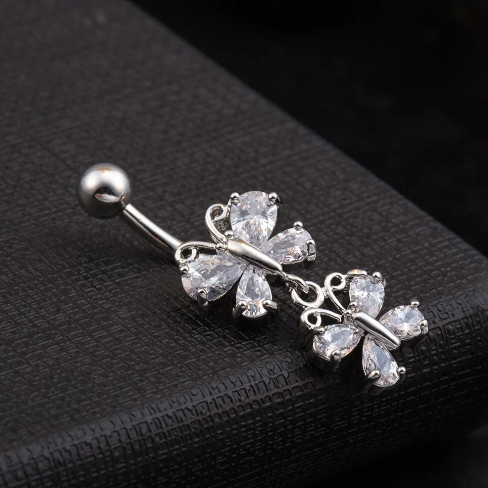 3 Красочные розовый/фиолетовый/белый Бабочка пирсинг пупка модные милые Для