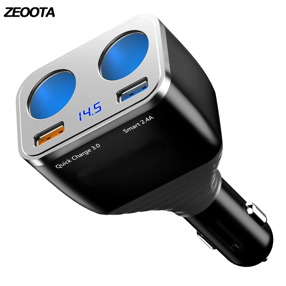 USB Quick Charge 3,0 Автомобильное зарядное устройство 80 Вт 2 гнезда прикуривателя двойной USB порт Автомобильный адаптер питания для iPhone iPad Android