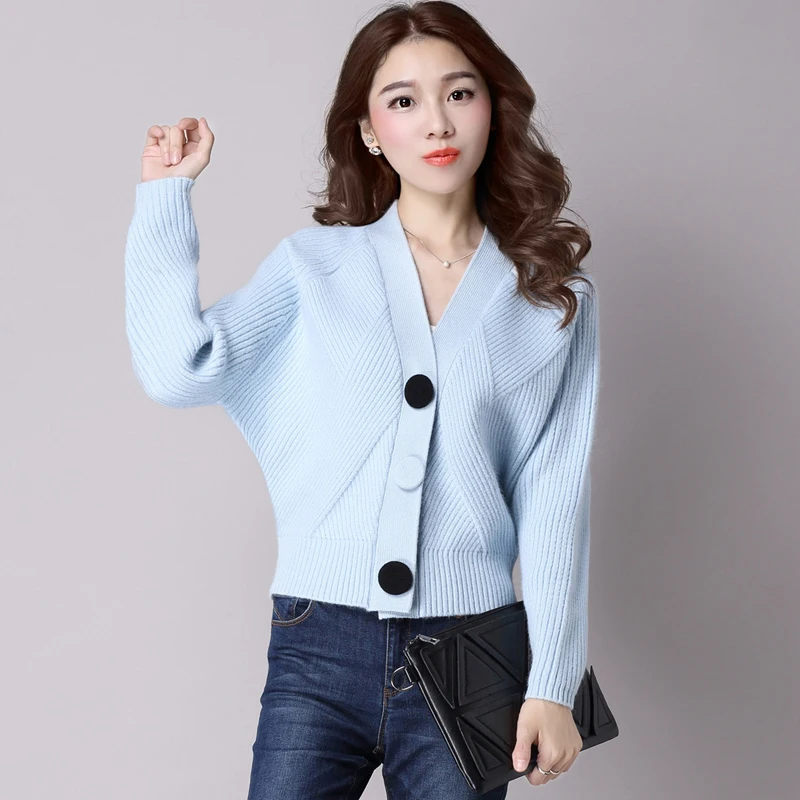 2018 New Spring and Autumn Knitwear Women Cardigan Loose Thick Warm Long Sleeve V-neck Solid Color Cardigans Sweaters LJ0901 |