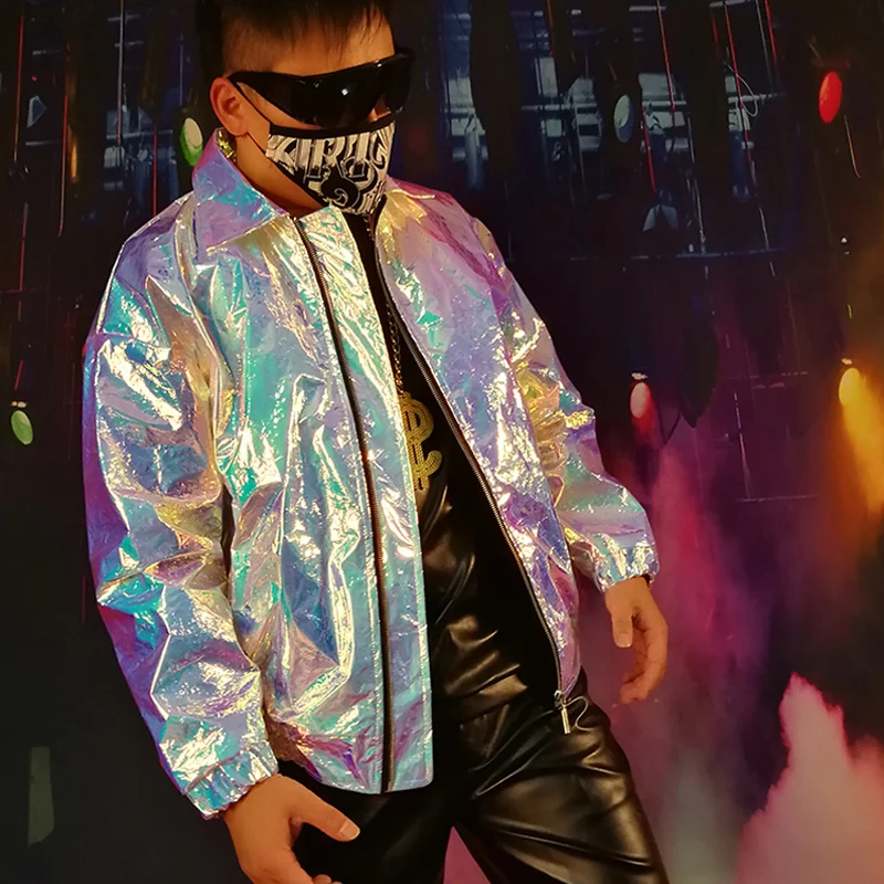 

M-6XL!!!Cool laser icing paper technology sense wide shoulder costume coat DJMCDS costume GOGO stage costume.