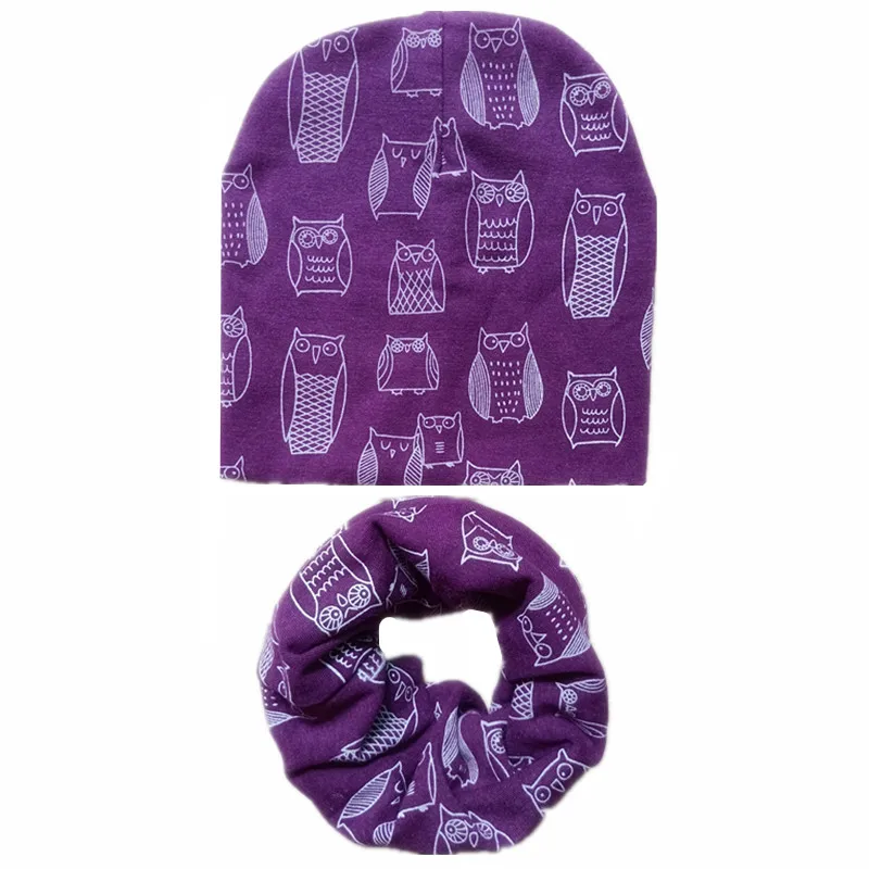 purple owl Осень-зима, вязаный крючком детский шарф, шапка, комплект для маленьких девочек, шапка, шарф, комплект, модный детский набор из шапки и шарфа для мальчиков, детская теплая шапка, шапочки - Цвет: purple owl