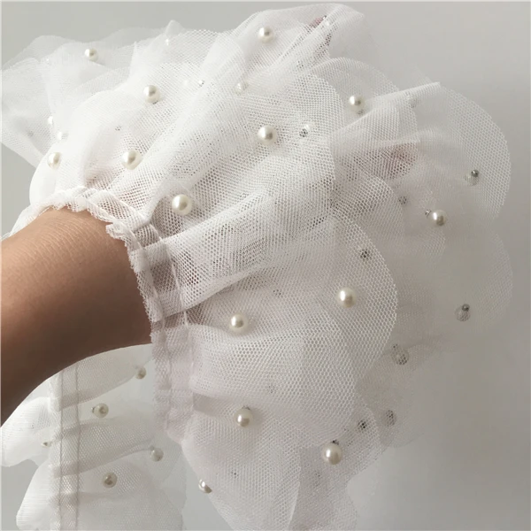 

6.5CM Wide Three Layers Luxury Tulle Beaded Lace Edge Ruffle Trims For Bridal Applique Wedding Dress Clothing Sewing Supplies