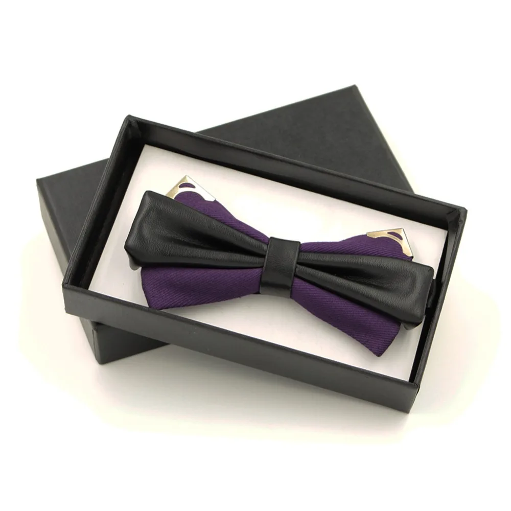 

New Fashion Leather Bow Ties For Men Women Groom Butterfly Solid Bowtie Classical Gravata Cravat Black tie