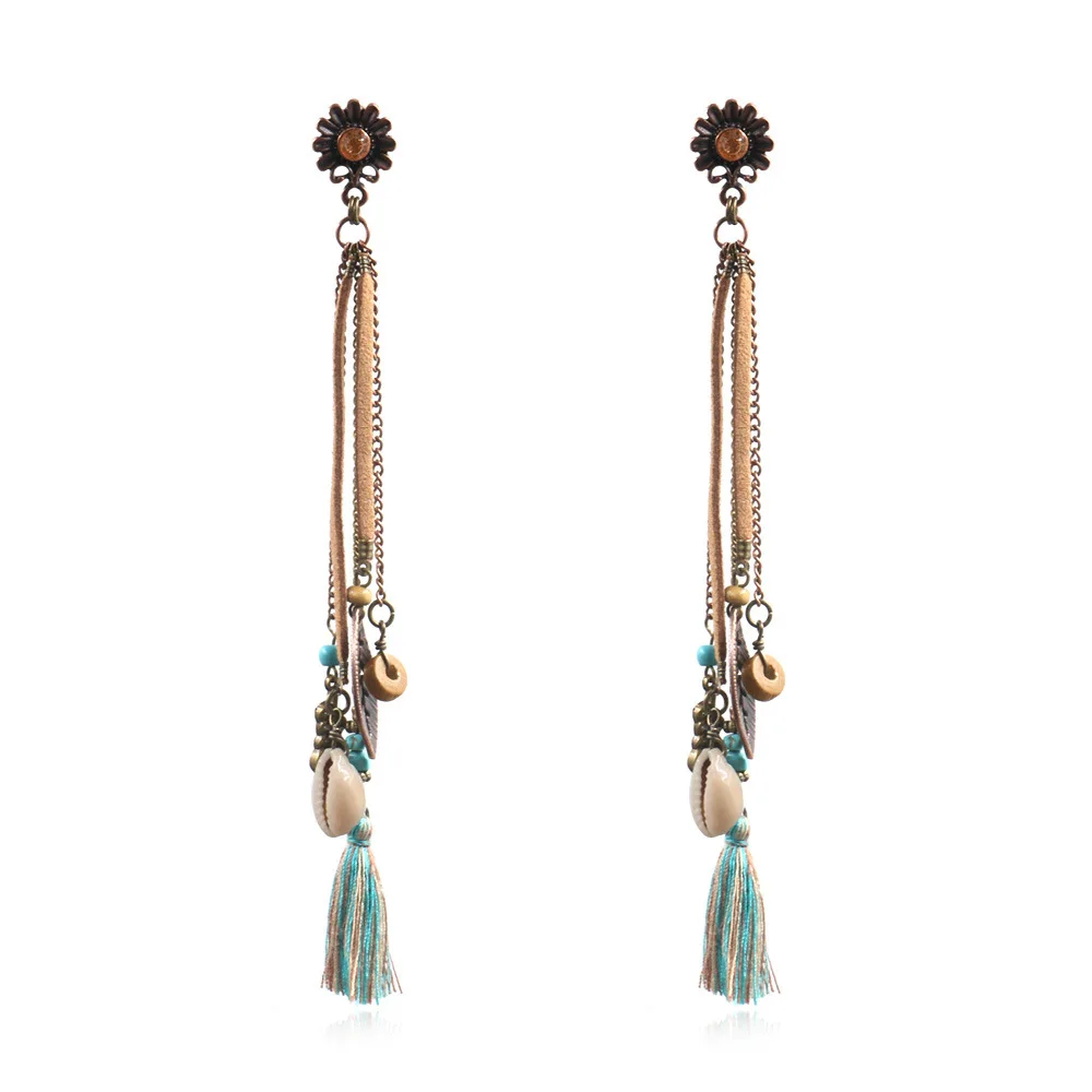 Женские Висячие серьги в стиле ретро с подсолнухами богемные висячие виде рога