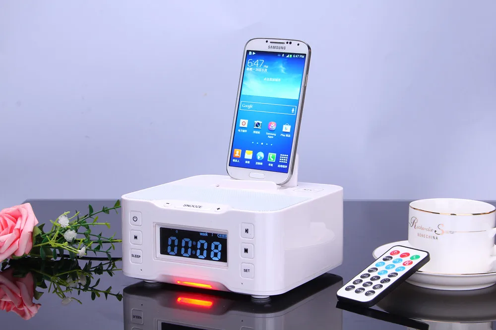 A9 Портативный беспроводной Bluetooth динамик NFC FM радио Будильник 8 Pin& микро зарядное устройство док-станция для iPhone 6 6S 7 Plus Android