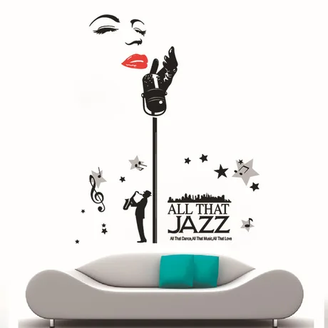 Наклейки на стену домашний декор микрофон и джаз-певец настенный стикер для