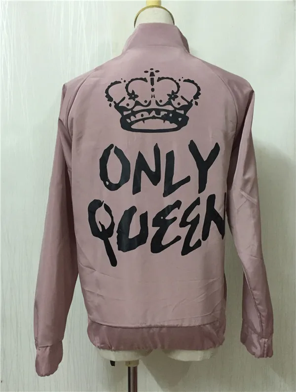 

New Fashion Bomber Jacket Letter Print Only Queen Glossy Women Souvenir Jacket Coat Casual Baseball Jacket Women Basic Coats