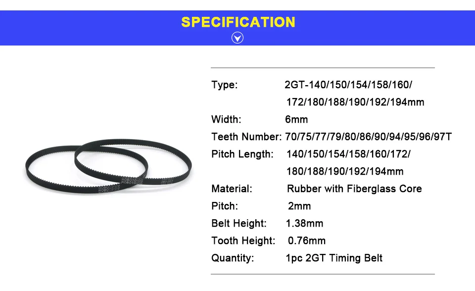 LUPULLEY GT2 зубчатый ремень 2GT синхронный шкив шаг Длина GT2-140/150/154/158/160/172/180/188/190/192/194 мм Ширина 6 мм