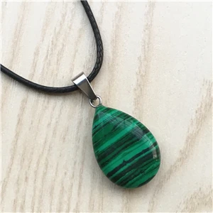 malachite Супер предложение, натуральный камень, кристалл, кварц, опал, капля воды, подвеска и ожерелье, кожаные цепи для мужчин и женщин, модные ювелирные изделия, 1 шт - Окраска металла: malachite