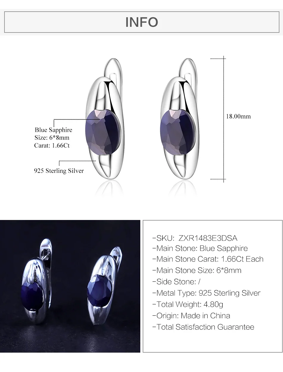 GEM'S BALLET 3.32Ct натуральные серьги с голубым сапфиром, классические ювелирные изделия, 925 пробы серебряные серьги-гвоздики с драгоценным камнем для женщин