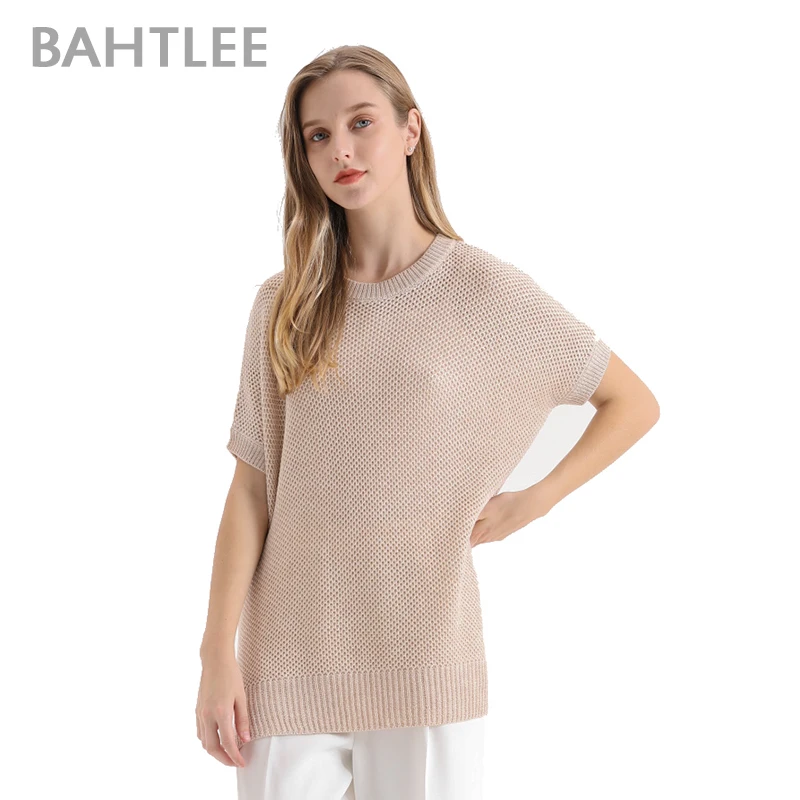Bahtlee летний женский джемпер с коротким рукавом вязаный пуловер свитер o образным