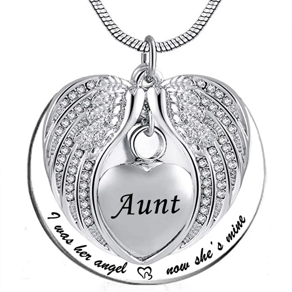 

Angel Wing Urn Necklace for Human Ashes Heart Cremation Memorial Keepsake Pendant Necklace Jewelry - Custom Engraving