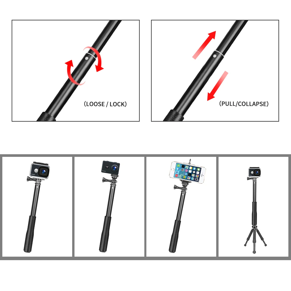 36 inch Aluminum Monopod for GoPro Hero 6 5 7 4 Black Silver Session Sjcam Sj7 Yi 4K Action Camera Selfie Stick for Go Pro
