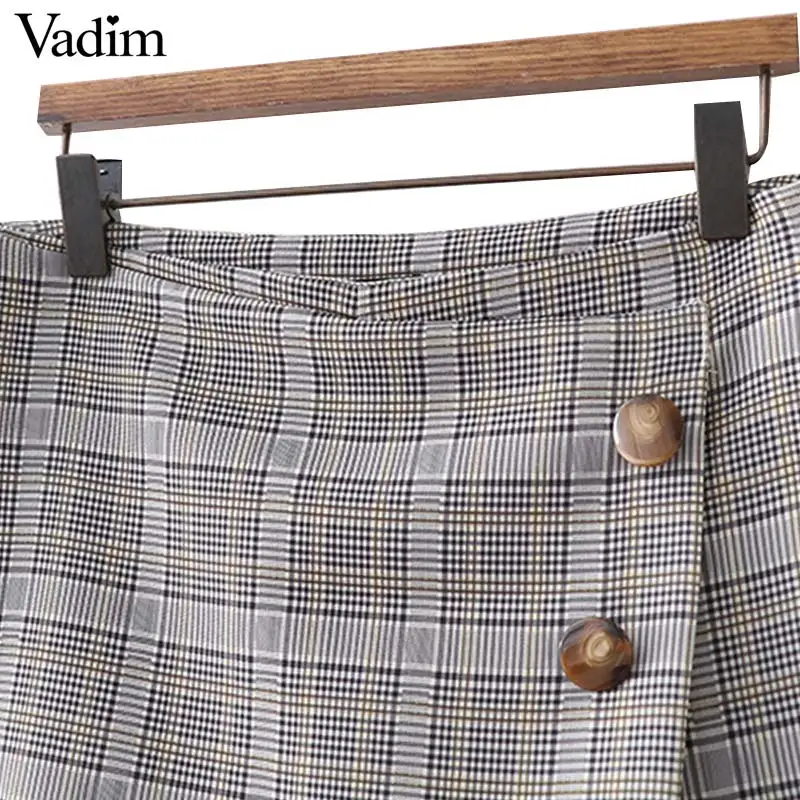 Vadim Женская винтажная клетчатая юбка шорты faldas mujer пуговицы линия Ретро Базовая