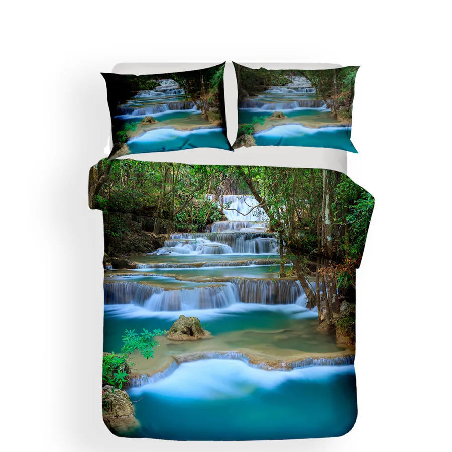 Bedding Set 3D Printed Duvet Cover Bed Forest waterfall Home Textiles for Adults Bedclothes with Pillowcase #SL03 | Дом и сад