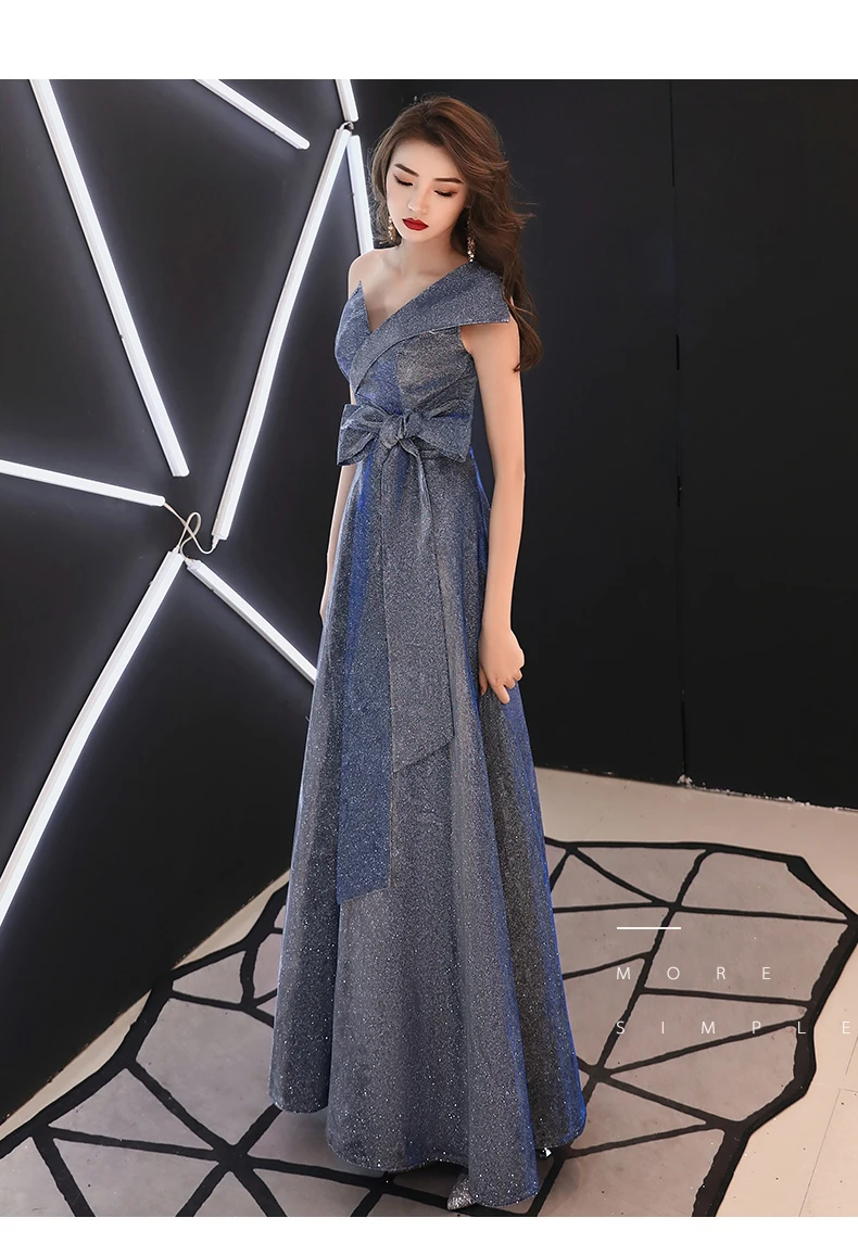 Robe De Soiree новые синие элегантные трапециевидные платья с v-образным вырезом и открытой спиной Длинные вечерние платья Сексуальная Вечерние платья LYFY63