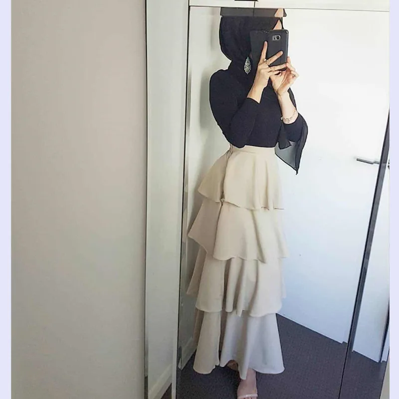 Мусульманская юбка с оборками Faldas Mujer Moda летняя Турецкая длинная макси высокой