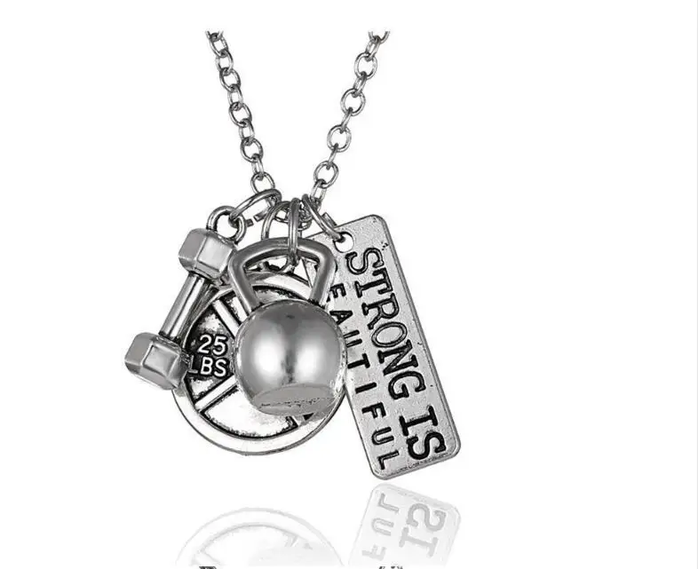 Fitness Gym Jewelry Pendant Lover Friend Bodybuilding Bar Dumbbell Kettlebell Collier Necklace Sports Men Women Necklaces 001 | Украшения и