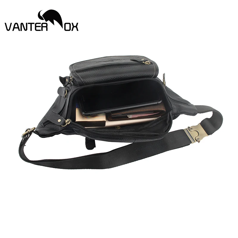 VANTER OX модные поясные сумки новые винтажные Однотонные Рюкзак с цепочками черные