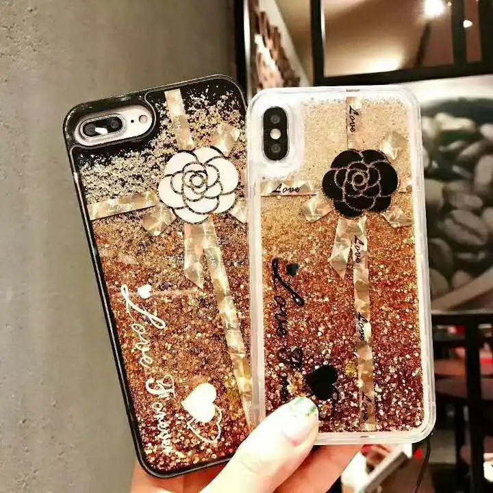 Модные блестящие золотые пески Чехлы для iPhone X XS MAX XR Европейский США Камелия