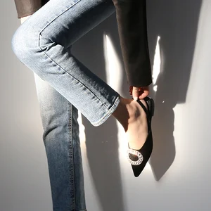 Женские полутапочки с пряжкой; Сезон весна-лето; Сандалии и шлепанцы с острым носком; Женские сандалии на плоской подошве