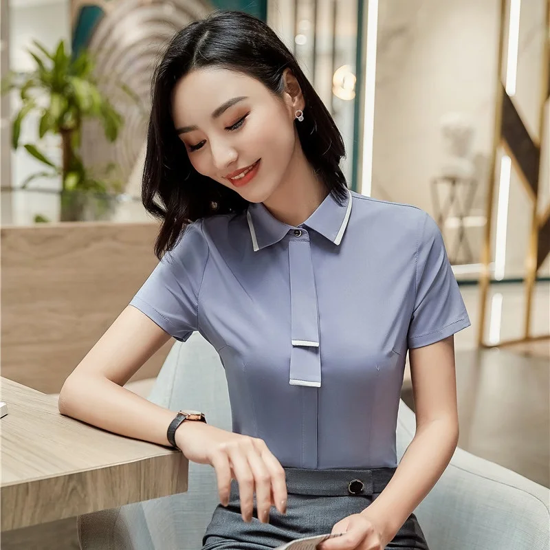 Новинка Синие Новые стильные модные блузки и рубашки для женщин деловая рабочая