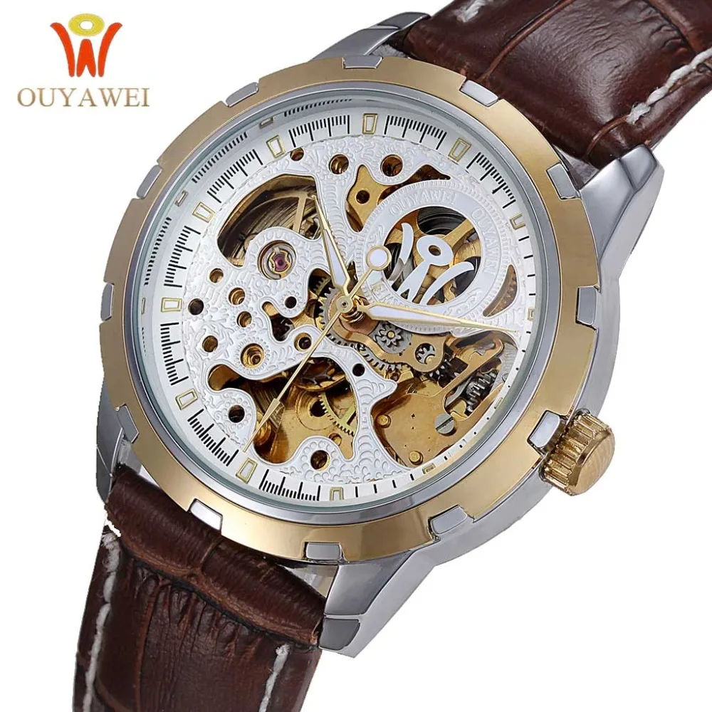 Мужские часы OUYAWEI из розового золота автоматические механические золотые