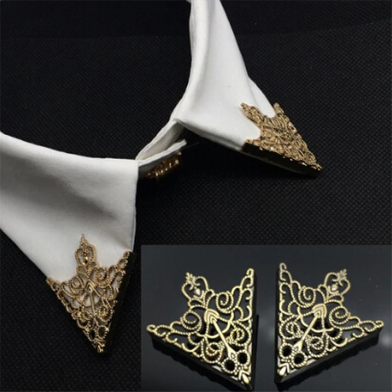 1 пара Винтаж корона с выбитым узором Треугольники рубашка воротник брошь