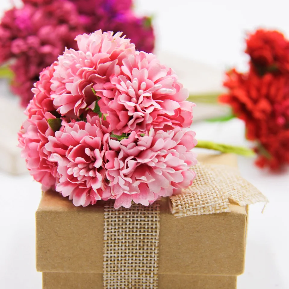 6 шт./букет Шелковый Искусственный гвоздичный бутон с тычинками Цветы