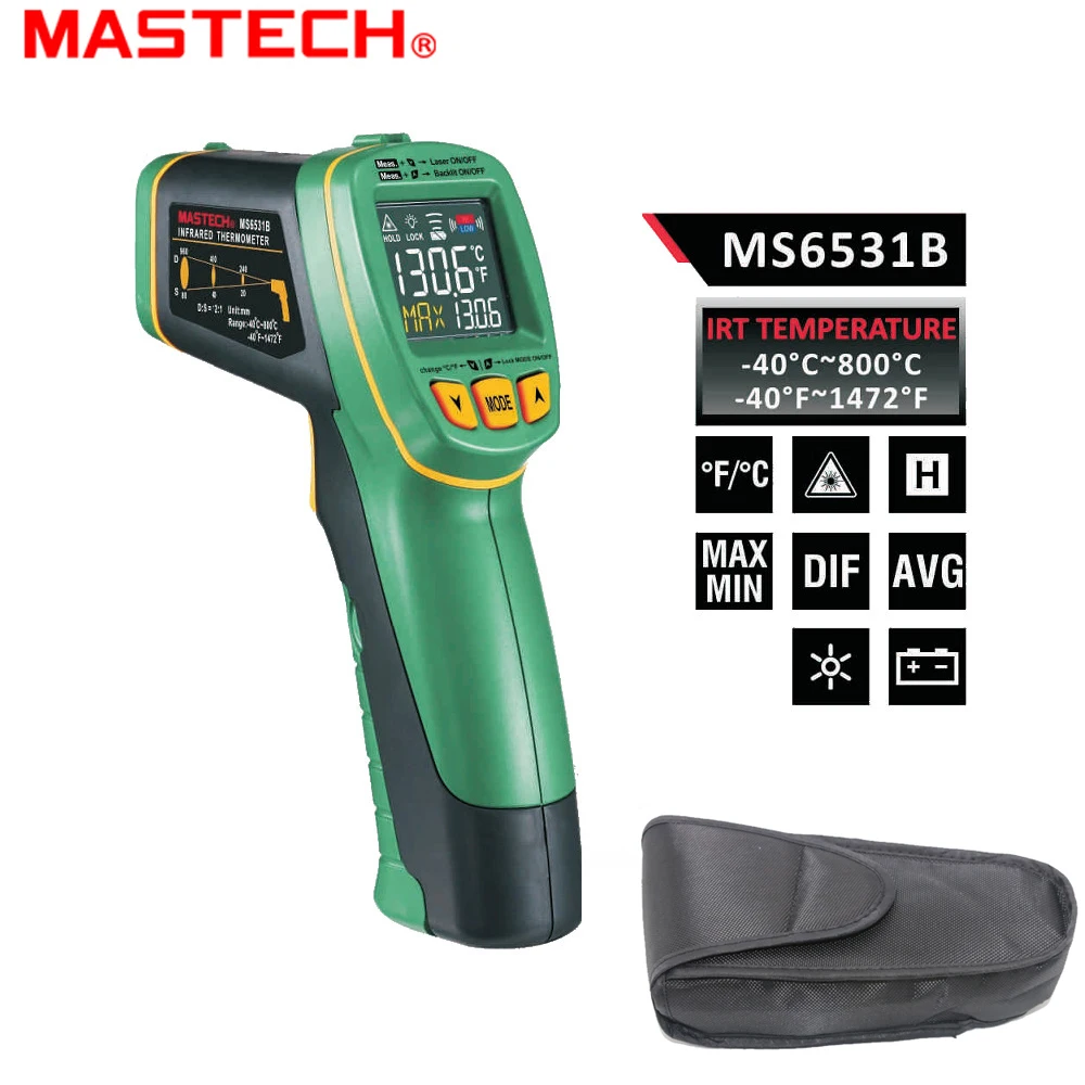 Цифровой ИК-Инфракрасный Термометр MASTECH MS6531B Бесконтактный-40 ~ 800 градусов