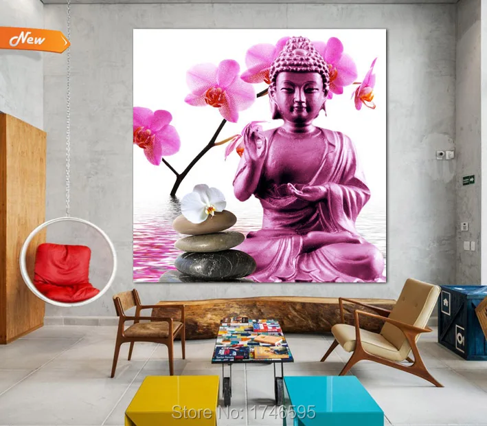 

Современный домашний декор, Настенная картина, розовый цветок, Будда, печатная масляная живопись на холсте, художественные принты для гости...