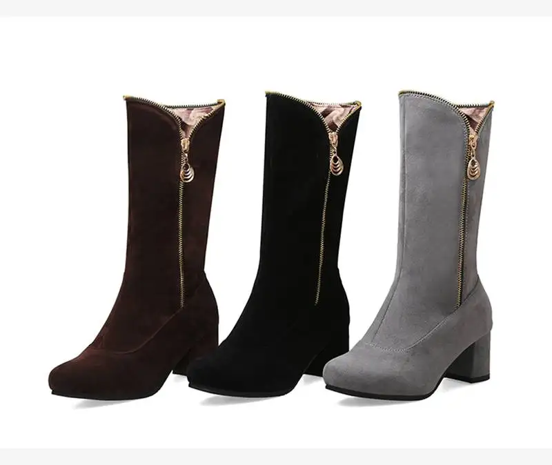 ASILETO новые зимние сапоги до середины икры женские замшевые кожаные с круглым