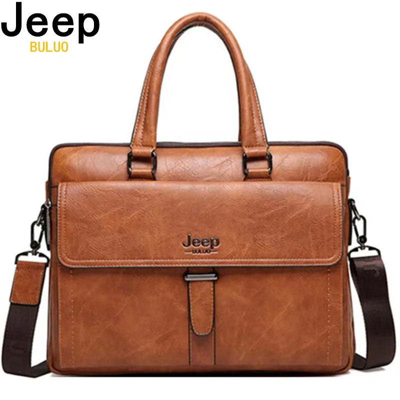 Мужская сумка тоут JEEP BULUO коричневая Повседневная Деловая кожаная через плечо