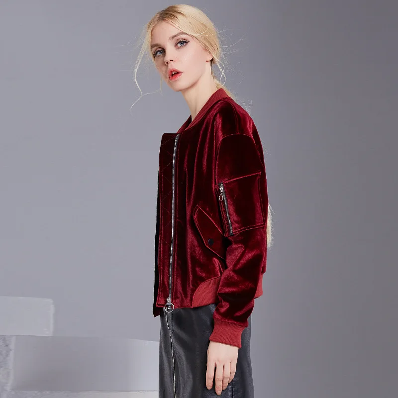 Bootyjeans осень новая европейская Высококачественная Женская бархатная Свободная Женская куртка на молнии Повседневная Женская бейсбольная форма темно-красный