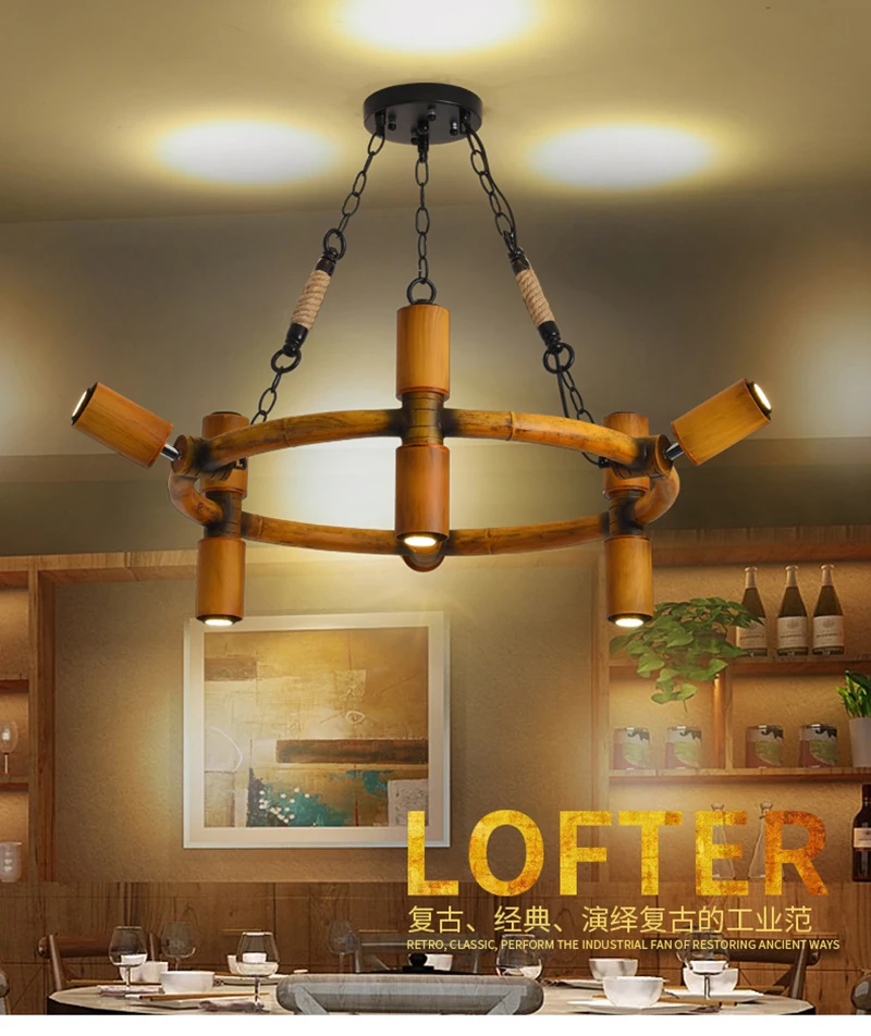 

Pearmon Loft Vintage Rural Pendentif Lumiere Chanvre Corde Bambou Cage De Fer Pendentif Lampe Main Tricote Luminaire Restaurant
