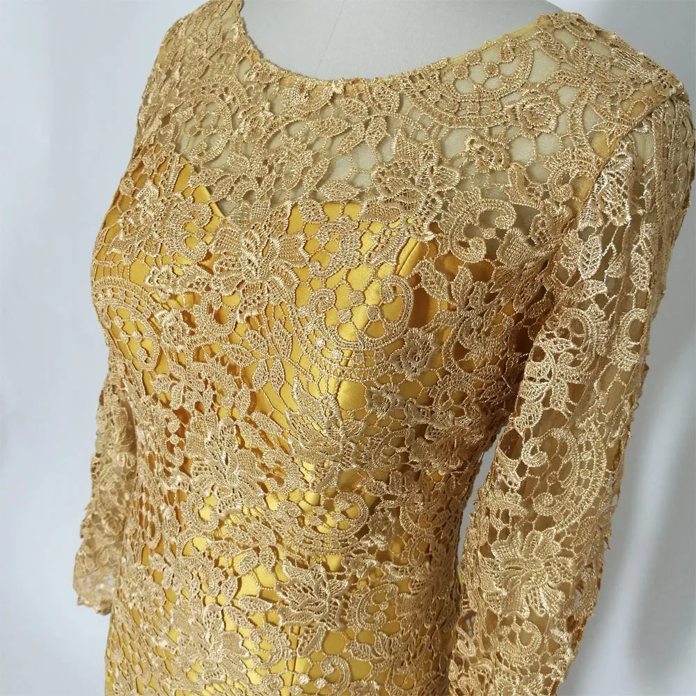 JIERUIZE robe de soiree Золотое кружевное длинное вечернее платье русалки с длинными
