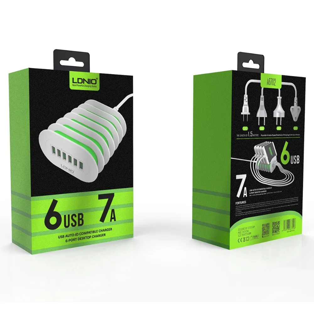 LDNIO a6702 6 USB Multi Порты зарядная станция Smart Адаптивная 7a Desktop Универсальный Быстрый