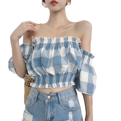 Обычные женские блузки и топы корейские шифоновые рубашки в клетку с открытыми