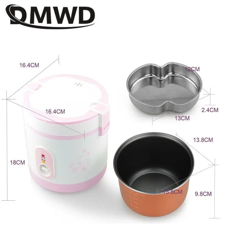 DMWD 1.2L портативная мини рисоварка маленькая 2 слойная Пароварка