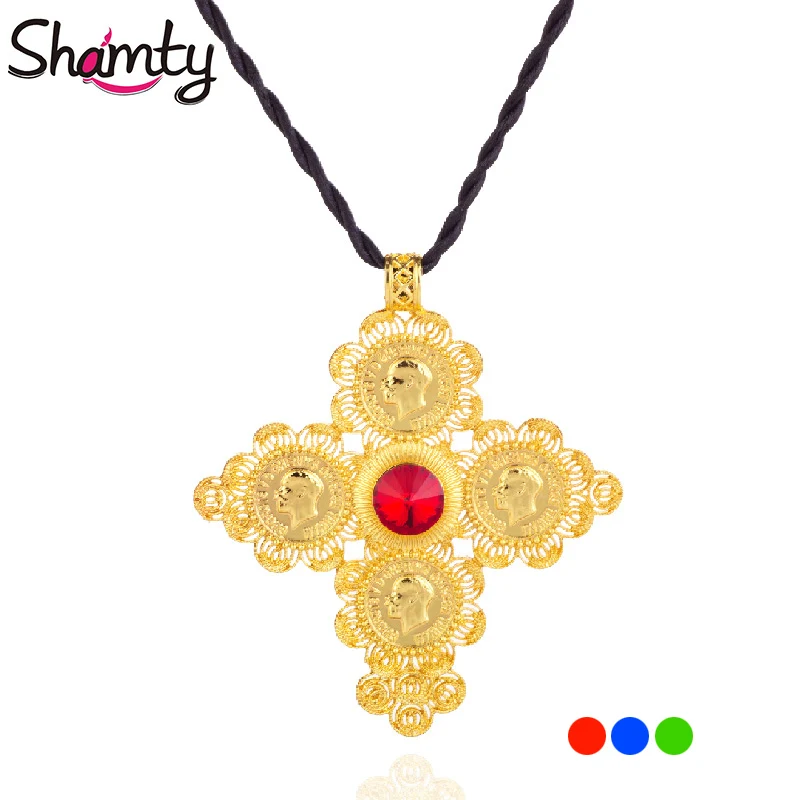 Shamty Big Size Ethiopian Cross Coins Pendant Rope Chain Women Necklace Gold Color Fashion Jewelry African Wedding Gift D30066 | Украшения