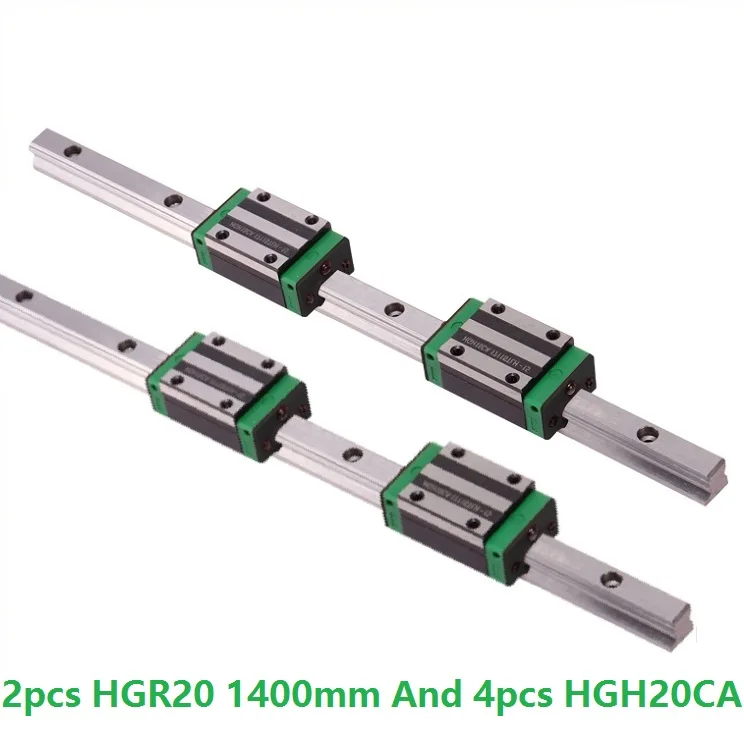 2 шт. линейная направляющая HGR20 L 1400 мм и 4 HGH20CA линейные узкие скользящие блоки