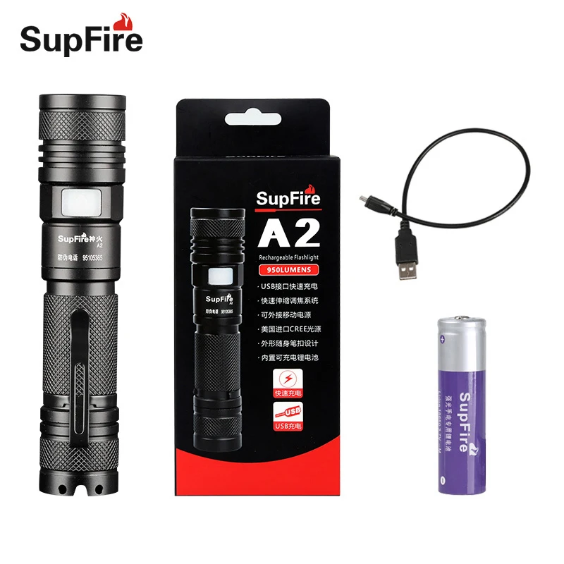 

Supfire A2 LED Flashlight Linterna LED EDC Zoomable Flash Light 18650 Rechargeable USB Torch 2000lm Zoom Hand Light