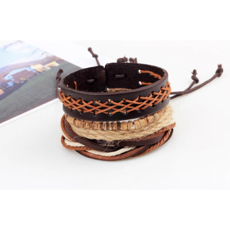 4 шт./компл. мужские кожаные браслеты ручной работы Панк Плетеный браслет