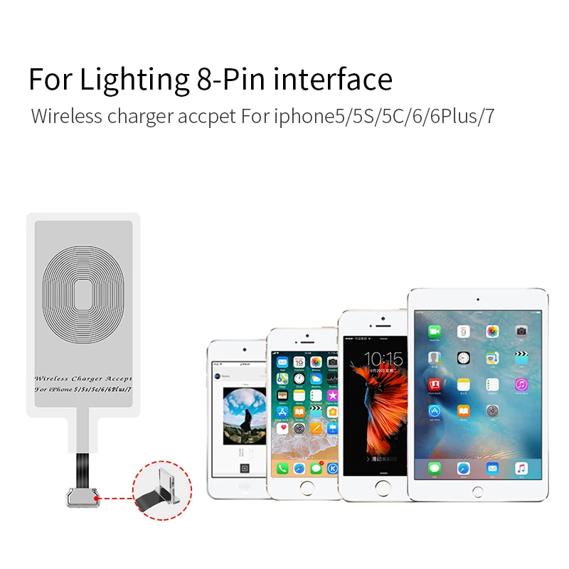 HOCO Беспроводное зарядное устройство приемник для iPhone 5/5S/6/6s Plus/7 QI адаптер USB Type-c