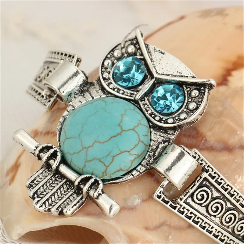 Bohemia Antique Silver Plated Turquoise Rhinestone Owl Bracelets For Women Vintage Fashion Jewelry Charms Bangles SACJ2885 | Украшения и