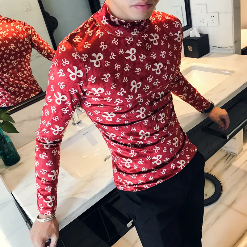 2018 зимняя Футболка с принтом мужская красная облегающая одежда Camisetas Hombre модное