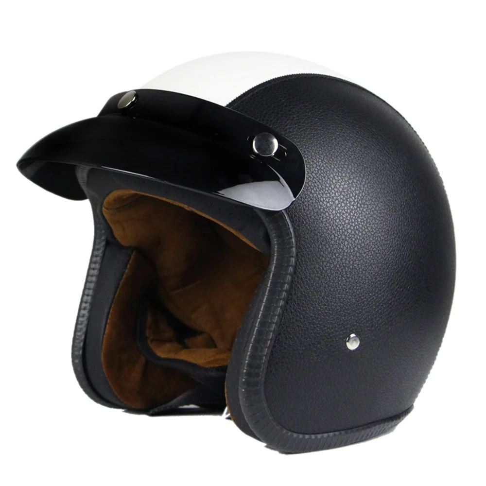 BAW PU Leather Мотоциклетный шлем винтажный Кафе Racer Chopper ретро кожаный шлем мотоциклетный Мото шлем для мотоцикла - Цвет: BAW PU Leather